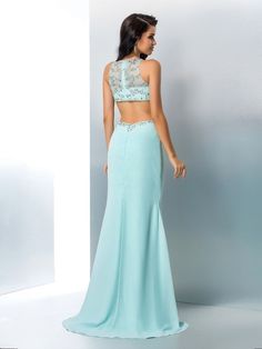 Trumpet/Mermaid Scoop Beading Sleeveless Long Chiffon Two Piece Dresses Sleeveless Beaded Straps Homecoming Evening Dress, Blue Embellished Sleeveless Mermaid Dress, Sleeveless Embellished Blue Mermaid Dress, Sleeveless Evening Dress With Beaded Straps For Banquet, Sleeveless Mermaid Dress With Sweep Train For Prom, Sleeveless Embellished Mermaid Wedding Dress, Sleeveless Stretch Evening Dress With Sweep Train, Stretch Sleeveless Evening Dress With Sweep Train, Sleeveless Sequin Mermaid Dress For Homecoming