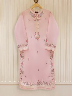 Two piece embroidered shirt with pant Spring Floral Embroidery Long Sleeve Pant Set, Spring Floral Embroidered Long Sleeve Pant Set, Floral Embroidered Pink Pant Set For Eid, Pink Floral Embroidered Pant Set For Eid, Pink Long Sleeve Pant Set With Floral Embroidery, Traditional Pant Set With Intricate Embroidery For Spring, Traditional Embroidered Pant Set For Spring, Fitted Embroidered Pant Set For Spring, Spring Embroidered Fitted Pant Set