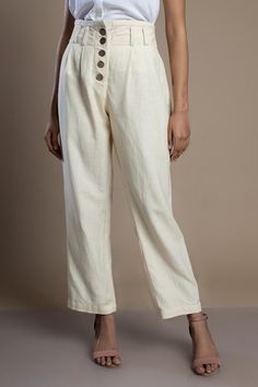 Button Down Custom Made Pant for Women, Cream Linen Pant, Formal Pants, Made to Order, Plus Size - Etsy Beige Linen Bottoms With Button Closure, Relaxed Fit Tapered Pants With Buttons, Beige Linen Bottoms With Buttons, Linen Trousers With Button Closure, Linen Wide Leg Bottoms With Button Cuffs, Linen Workwear Pants With Buttons, Linen Trousers With Buttons, Wide Leg Linen Pants With Buttons, Relaxed Fit Ankle-length Pants With Button Closure