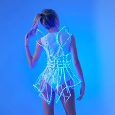 Rave LED light up Cage dress outfit - by Etereshop Led Outfit, Dress Rave Outfit, Light Up Clothes, Light Up Dresses, Led Costume, Cage Dress, Festival Costume, Look Festival, Led Dress