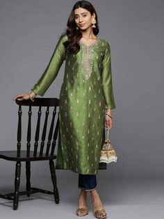 *Women Green & Golden Ethnic Motifs Embroidered Kurta Silk Kurti For Women / Pakistani Salwar Kameez / Indian Wedding Dress / Plus Size Cotton Dress Traditional Indian Wear / Salwar Kameez Dupatta / Kurti Palazzo Set * Colour: green and golden  * Ethnic motifs embroidered * V-neck * Long, regular sleeves * Straight shape with regular style * Sequinned detail * Calf length with straight hem * Silk Blend *Fabric:- Silk Blend *Wash Care:- Hand Wash *Package Contains:- Only One Kurta AVAILABLE IN 7 SIZES THEY ARE IN FOLLOWING MEASUREMENTS IN INCHES:- XXS:- Bust-32/To Fit Waist-26/Length-47/Hip-34 XS:- Bust-34/To Fit Waist-28/Length-47/Hip-36 S:- Bust-36/To Fit Waist-30/Length-47/Hip-38 M:- Bust-38/To Fit Waist-32/Length-47/Hip-40 L:- Bust-40/To Fit Waist-34/Length-47/Hip-42 XL:- Bust-42/To Fit Festive V-neck Kurta With Intricate Embroidery, Elegant Tunic-style Salwar Kameez, Green Embroidered V-neck Kurta, Festive Embroidered V-neck Kurta, Embroidered Chanderi V-neck Dress, Traditional V-neck Kurta With Self Design, Bohemian Kurta With Floral Embroidery For Party, Bohemian Long Sleeve Self Design Dress, Bohemian Long Sleeve Dress With Self Design