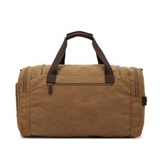 a brown duffel bag on a white background