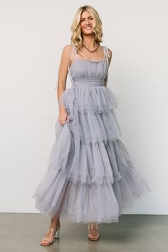 Ethereal Dress, Ruffle Maxi Skirt, Tulle Material, Destination Dress, Tulle Bridesmaid Dress, Baltic Born, Dress Dusty, Straight Neckline, Blue Bridesmaids