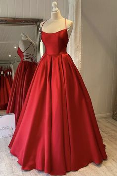 Dark Red Prom Dress, Red Formal Gown, Satin Long Prom Dress, Red Evening Gown, Red Prom Dress Long, Prom Dresses Simple, A Line Evening Dress, Red Evening Dress, Backless Prom Dresses