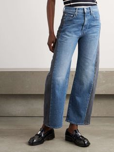 MOTHER The Half Pipe Flood two-tone high-rise barrel-leg jeans Barrel Jeans, Style Mood Board, Winter Cardigan, Sports Suit, Fashion 2024, Jeans Jumpsuit, Shearling Jacket, Jeans Dress, Net A Porter