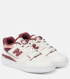 550 Leather Sneakers in White - New Balance | Mytheresa White Casual Sneakers, Basketball Silhouette, Personalized Shoes, Cute Nike Shoes, Cute Sneakers, Cute Nikes, Red Sneakers, Swag Shoes, Hot Shoes