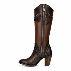 Cowgirl Work Boots, Tall Cowgirl Boots, Brown Western Boots, Dressy Boots, Round Toe Boots, Pretty Shoes Sneakers, Laser Cut Leather, Leather Western Boots, Tall Boot