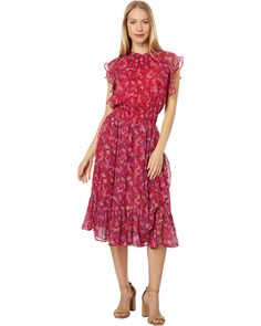 Draper James Kacey Faux Wrap Dress in Ditsy Floral | Zappos.com Flowy Knee-length Chiffon Dress For Garden Party, Daywear Knee-length Chiffon Dresses, Knee-length Chiffon Day Dresses, Flowy Midi Floral Dress For Daywear, Elegant Flowy Floral Dress For Daywear, Flowy Floral Print Knee-length Midi Dress, Feminine Ruched Chiffon Midi Dress, Chic Knee-length Chiffon Floral Dress, Feminine Multicolor Knee-length Midi Dress