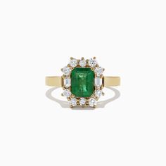 Effy Brasilica 14K Yellow Gold Emerald and Diamond Ring, 2.09 TCW Emerald And Diamond Ring, Effy Jewelry, Yellow Stone, Emerald Engagement Ring, Dream Ring, Gold Yellow, Sapphire Ring, Round Diamonds, Gold Metal