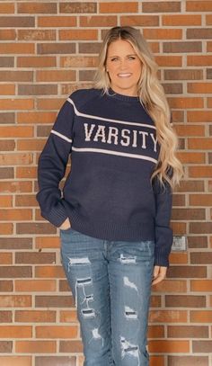 Be ready to hit the games in this navy varsity sweater. It's super soft and cozy, so you'll look fly and feel comfy. Time to rule the school! Varsity Sweater, The Games, Be Ready, The School, Custom Clothes, Boutique, Navy