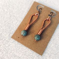 Gorgeous Hammered Copper Dangle Earrings With A Turquoise-Like Stone. Handmade By An Artisan Jewelry Maker In Arizona. Brand New With Tags. Copper And Leather Jewelry, Best Selling Handmade Jewelry, Diy Copper Earrings, Earrings With Ribbon, Copper Earrings Diy, Wire Shapes For Jewelry, Tube Bead Earrings, Copper Washer Jewelry, Western Style Jewelry