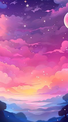 the sky is filled with stars and clouds, as if it were painted in pastel colors