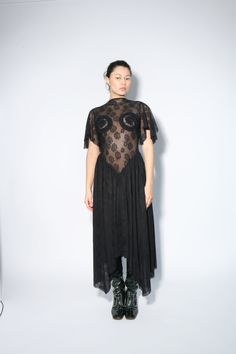 NOTE: This is a PRE-ORDER purchase. This piece is expected to ship Mid/late December 2024. This long lace dress exudes prima donna excellence with its princess waist cut, intricate detailing on the chest, and graceful boat neck. The addition of frivolous lace sleeves adds a touch of romantic charm, making it an unexpected choice for formal occasions. Spiral Dress, Long Lace Dress, Central Saint Martins, December 2024, Lace Dress Long, Charm Making, Handmade Clothes, Lace Sleeves, Boat Neck