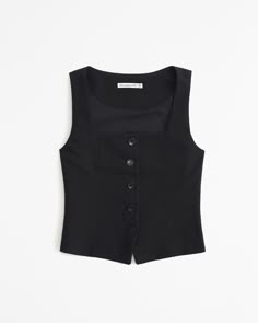 Women's The A&F Mia Tailored Vest Squareneck Set Top | Women's Tops | Abercrombie.com Outfits With Vests For Women, Soft Gamine Body Type, Hogwarts Fashion, Black Photoshoot, Business Fits, Closing Deals, Womens Matching Sets, Tailored Vest, Low Rise Baggy Jeans