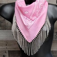 Rhinestone Fringe Bandana This Adorable Western Bandana Is Lined With Rhinestone Fringe! Bandana Is 22in Square With Rhinestone Fringe Rhinestone Fringe Bandana, Fringe Bandana, Rhinestone Bandana, Western Bandana, Cowboy Carter, Kate Spade Glasses, Pink Bandana, Bandana Colors, Houndstooth Scarf