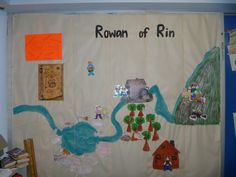 a bulletin board that has been decorated with pictures and writing on it, along with the words rowan of rin