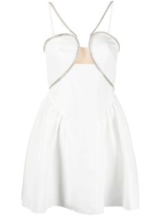 white bustier-style neckline crystal embellishment spaghetti straps flared skirt thigh-length concealed rear zip fastening Flared Mini Dress, Self Portrait Dress, Flare Mini Dress, Size 6 Dress, Self Portrait, Colorful Dresses, Short Dresses, Color White, Size 6