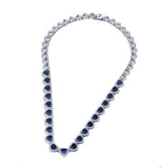 This elegant necklace features a beautiful lab-created sapphire. The necklace is designed to enhance any outfit and is sure to be a timeless addition to your jewelry collection. Features The necklace in sterling silver has a classic and luxurious design that is perfect for any occasion. Made all by hand! It truly deserves a spot in every jewelry collection. Beautifully crafted, this style is sure to become a treasured keepsake. It is made of 925 sterling silver. Made to last a lifetime, strong a Formal Heart Pendant Jewelry In Cubic Zirconia, Elegant Heart Shaped Necklace With Prong Setting, Heart Cut Sapphire Gemstone Jewelry, Formal Fine Jewelry Heart Shaped, Formal Heart-shaped Fine Jewelry, Formal Fine Jewelry Heart Necklace With Cubic Zirconia, Elegant Sapphire Heart Pendant Necklace, Heart-shaped Sapphire Jewelry For Formal Occasions, Sapphire Heart Pendant Jewelry For Anniversary