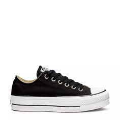 Converse Women's Chuck Taylor All Star Lift Low Top Platform Sneaker Black Textile Sneakers With Vulcanized Sole, Canvas Platform Sneakers With Contrast Sole For Streetwear, Black Canvas Platform Sneakers With Rubber Sole, Black Cotton Sporty Sneakers, Canvas Shoes With White Sole And Rubber Heel Cap, White-sole Canvas Shoes With Rubber Heel Cap, Cotton Sneakers With Laces For Streetwear, Black Cotton Platform Sneakers With Vulcanized Sole, Black Cotton Sneakers With Rubber Sole