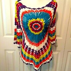 Sioni Studio Boho Festival Crochet Dial Colorful Open Knit Floral Sweater Tunic Size L/Xl Neckline 13.5” Armpit To Armpit 18” Shoulder To Shoulder 20” Length Front 20” Back 23” Bottom 43” New Without Tags Mint Condition Colorful Hippie Tops For Spring, Long Sleeve Knit Top For Festival, Multicolor Stretch Crochet Top For Beach, Multicolor Stretch Crochet Top For The Beach, Multicolor Knit Crochet Top With Crochet Trim, Multicolor Knitted Summer Sweater, Multicolor Knitted Sweater For Vacation, Knit Long Sleeve Tops For Festival, Knitted Multicolor Sweater For Vacation