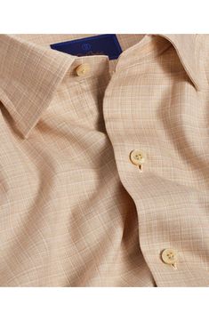 This timeless button-up shirt is cut from premium cotton and brings sophistication to in-office or off-duty looks. Front button closure Spread collar Long sleeves with button cuffs 100% pima cotton Machine wash, line dry Imported Classic Beige Shirt With Welt Pockets, Timeless Spread Collar Shirt For Fall, Timeless Collared Shirt For Office, Timeless Collared Office Shirt, Spring Office Dress Shirt, Relaxed Fit, Timeless Collared Shirt With Placket, Timeless Workwear Shirt, Beige Workwear Shirt With Welt Pockets, Beige Work Shirt With Welt Pockets