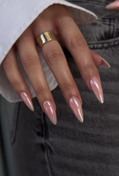 Long Almond Glazed Donut Nails, Almondleto Nails, Light Pink Natural Acrylic Nails, Natural Nails Acrylic Coffin, Pretty Natural Nails Ideas, Nyc Aesthetic Nails, Neutral Baddie Nails, Clean Nail Aesthetic, Pointy Almond Nails Long