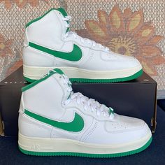 Nike Air Force 1 Sculpt 2023 Men’s Air Force 1 High Sculpt 'White Stadium Green' Men’s Sneakers Shoes White/Sail/Stadium Green Style Dq5007-100 Green Synthetic High-top Sneakers For Light Sports, Nike Air Force 1 Mid-top Sports Shoes, Green Leather Nike Air Force 1 For Sports, White Sneakers With Laces For Sports, White Sneakers With Laces For Sports Events, Nike Mid-top Sneakers For Sports Events, Nike Green Sneakers For Sports Events, Green Nike Sneakers For Sports Events, Green High-top Running Sneakers