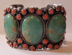 Native American Large Wide Turquoise & Coral Cuff Bracelet Signed LB (188.47 gr) | eBay Vintage Native American Jewelry 1stdibs, Turquoise Jewelry Indian, Antique Turquoise Jewelry, Turquoise Coral Jewelry, Chunky Silver Jewellery, Turquoise Jewelry Necklace, Vintage Turquoise Jewelry, Turquoise Stone Jewelry, Antique Turquoise