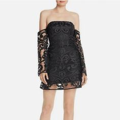 Nwt Finders Keepers Womens Alchemy Lace Off-The-Shoulder Party Dress Color: Black Elegant Off-shoulder Dress For Fall Party, Off-shoulder Mini Dress For Party Season Dinner, Off-shoulder Mini Dress For Dinner Party, Glamorous Off-shoulder Mini Dress For Dinner, Off-shoulder Dress For Date Night Evening, Fall Evening Off Shoulder Mini Dress, Fall Evening Mini Off Shoulder Dress, Fitted Off-shoulder Mini Dress For Cocktail, Fitted Off Shoulder Dress For Evening Night Out