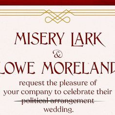 a wedding card with the words, marry lark and love moreland