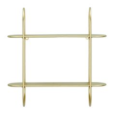 a gold shelf with two shelves on each side