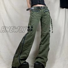 SPECIFICATIONS Material: Polyester Style: Fashion Length: Full Length Decoration: Button Closure Type: Zipper Fly Waistline: Low Waist Applicable Gender: Female Package Contents 1 x Women Cargo Pants Friendly Tips: 1. Please kindly allow 2-3cm differences according to manual measurement. 2. Please check the measurement chart carefully before you buy the item. (1inch=2.54cm) 3. Due to the lighting and monitors, there are slight differences between the picture and the real item. ? Casual Wide Leg Bottoms For Concert, Y2k Cotton Bottoms For Concert, Cotton Wide Leg Bottoms For Concerts, Wide-leg Cotton Bottoms For Concerts, Alternative Streetwear Bottoms With Zip Fly, Green Grunge Bottoms For Streetwear, Casual Wide Leg Pants For Concert, Harajuku Style Cotton Bottoms With Cargo Pockets, Punk Style Baggy Straight Leg Bottoms