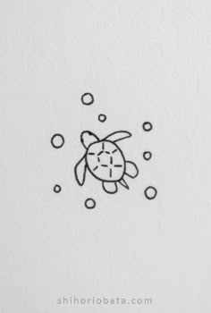 an ink drawing of a turtle swimming in the water with bubbles around it's head