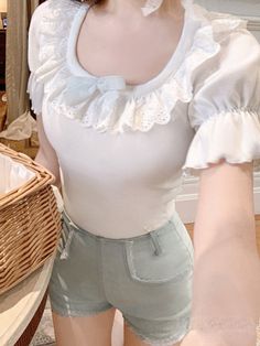 Kawaii Aesthetic Coquette Dollette Lace Neckline Rib Knit Tshirt Blouse Measurements Please choose according to weight. S 40-50kg / 90-110lb M 50-55kg / 110-121lb L 55-60kg / 121-132lb XL 60-65kg / 132-143lb *Standard shipping time to the US is 9-19 business days. Please consult our shipping page for shipping time estimates for other countries. *Please check the measurements/size chart very carefully when ordering from The Kawaii Factory. Most of our clothes come in Asian sizes, which are generally 1-2 sizes smaller than US/EU sizes. Buyers shall bear the full cost of return shipping charges unless the product is significantly different from what is described on the product page. *Lingerie and pajamas cannot be returned or exchanged. Cottagecore Short Sleeve Top With Lace Collar, White Fitted Sweet Style Top, White Fitted Sweet Top, Cute White Tops With Lace Collar, Cute White Top With Lace Collar, Cute Fitted Cream Tops, White Cottagecore Tops With Doll Collar, White Doll Collar Cottagecore Tops, White Cottagecore Top With Doll Collar