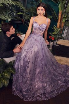 Ladivine CB102 - Applique Corset Prom Dress – Couture Candy Corset Layering, Glitter Corset, Corset Ball Gowns, Sequin Ball Gown, Seductive Dress, Corset Gown, Smoky Blue, Cinderella Divine, Layered Tulle Skirt