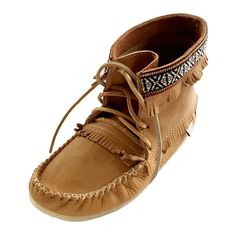 Authentic Native American Apache style moccasins with fringes, Indian braid & crepe rubber sole, crafted in Canada from genuine leather for sale online Mens Moccasins Boots, Mens Leather Moccasins, Mens Fringe, Native American Moccasins, Moccasins Boots, Winter Style Guide, Moccasin Pattern, Native American Clothing, Warm Winter Boots