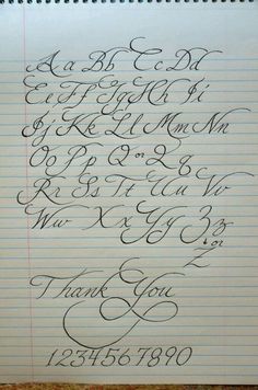 a notepad with writing on it and the words thank you written in cursive ink