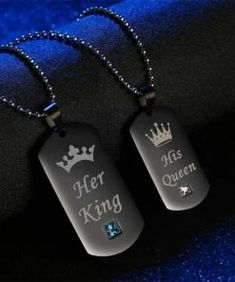 His Queen Her King Couple Pendant Necklace - CoupleStar Personalized Couples Necklace For Anniversary, Personalized Couples Necklaces For Anniversary, Personalized Couples Necklaces For Anniversary Gift, Personalized Couples Necklaces For Mother's Day, Black Couple's Necklace As Gift, Black Engraved Necklace For Wedding, Black Engraved Jewelry For Anniversary Gift, Personalized Black Couples Jewelry, Personalized Black Necklace For Anniversary