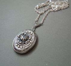 Winter Rose-- Antique Locket -- Silver  Locket--gift for her.Christmas gift. rose locket.photo locke Victorian Silver Locket Necklace Gift, Victorian Silver Locket Necklace For Anniversary, Silver Victorian Locket Necklace Gift, Vintage Silver Personalized Locket Necklace, Antique Silver Locket Necklace For Anniversary, Victorian Silver Personalized Locket Necklace, Victorian Personalized Silver Locket Necklace, Antique Silver Locket Necklace For Wedding, Ornate Handmade Silver Locket Necklace