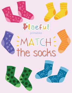 colorful socks with the words cute printables match the socks