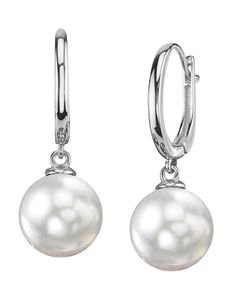 South Sea Pearl Tania Earrings Classic Pearl Earrings With Lever Back, Classic Pearl Earrings With Lever Back Ear Wires, Classic White Huggie Earrings, Elegant Formal Huggie Earrings With Lever Back, Classic White Pearl Earrings With Lever Back, Classic Formal Hoop Earrings With Pearl Charm, Classic Hoop Earrings With Pearl Charm For Formal Events, Classic Pearl Charm Hoop Earrings For Formal Occasions, Formal Huggie Pearl Earrings