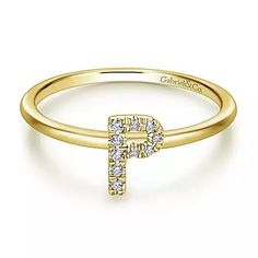 Gabriel & Co. 14K Gold Pavé Diamond Uppercase P Initial Ring Women's fashion Ring Style Number: LR51164P-Y45JJ / LR51164P-W45JJ / LR51164P-K45JJ Division: Gabriel Stackables Collection: Stackable Style: Initial Starting Price: $550.00 USD* Carat Weight: 0.04ct Width: 6.80mm Thickness: 3.50mm Bandwidth: 1.40mm Jewelry should be personal, and this initial ring is tailored to its wearer. A capital letter "P" encrusted in luminous 0.04ct pavé diamonds can stand for her or one she loves. Crafted from P Initial, A Capital Letter, Initial P, Ring Initial, Womens Rings Fashion, Diamonds Jewelry, Letter P, Initial Ring, Best Jewelry Stores