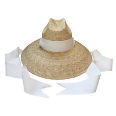 Hollyhock Sun Hat - White Long Grosgrain Ribbon Surfer Hat, Short One Piece, Palm Tree Leaves, Crown Heights, Tree Leaves, Effortless Chic, Sun Hat, Grosgrain Ribbon, Palm Tree