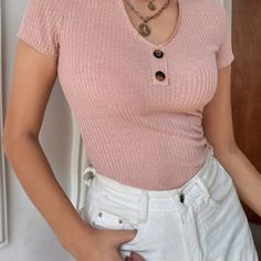 Never Worn Frenchy V Neck Line Tee Shirt! The Material Is Amazing Just Waiting For A New Home Classy Dress Outfits, Women T Shirts, Shein Tops, Classy Dress, Blouse Dress, V Neck Tee, Cute Shirts, Baby Pink, Fashion Inspo Outfits