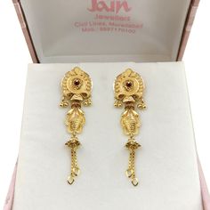 "Please contact us for any discounts or offers that are available on this item. We take absolute care of precious jewels are packed well so that there is no damage to the product. Your item will arrive in an elegant box, ideal for gifting to someone special. The weight of this earring in 18 KARAT SOLID YELLOW GOLD - 6.590 Grams Approximately Handling Time: We take handling time of 10 Business Days from the date of receipt of the payment after receiving cleared payment. Please check our designs l 2 Grams Gold Earrings Designs, 18kt Gold Jewelry, Gold Bridal Necklace, New Gold Jewellery Designs, Gold Jewellry, Jewellery Indian, Gold Bride Jewelry, Yellow Gold Earrings, Precious Jewels