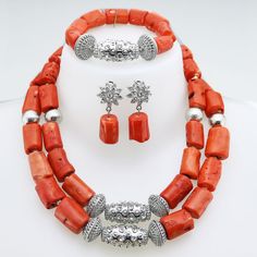 Material: Coral Style: African bead Inner Size:  18 inch Items included: Necklace / Bracelet / Earring Packing: 1 necklace + 1 Bracelet +earring (1 pair)    If  the photo are 100% completed reflect of products color ? Sometimes due to lighting environment on taking photo, the different monitor of PC or mobile screen may be a little difference on Color deviation , Which is also quite normal. We insisted real taking photo of products for display. If you have further question, p Elegant Coral Beaded Necklaces With Faceted Beads, Bridal Necklace With Silver Beads For Wedding, Coral Beaded Jewelry For Gifts, Coral Beaded Jewelry As A Gift, Adjustable Red Coral Jewelry For Jewelry Making, Elegant Coral Beaded Necklaces With Large Beads, Pearl Jewelry With Silver Round Beads, Elegant Coral Beaded Necklace With Faceted Beads, Coral Beaded Jewelry Gift