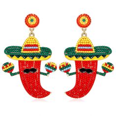 PRICES MAY VARY. 【Cinco De Mayo Earrings】: Are you ready for a fiesta? Our collection of colorful beaded dangle earrings will make your look a little more sartorially festive. Available in Mexican chili earrings, cute sombrero earrings, word Cinco De Mayo earrings and rhinestone letter FIESTA earrings, super fun and cute with intricately details, are sure to get plenty of compliments and add a pop of color to your favorite outfits 【Rainbow Fiesta Drop Earrings】: Whether used as fiesta party favo Novelty Multicolor Dangle Jewelry, Multicolor Novelty Dangle Jewelry, Novelty Drop Earrings For Party, Fun Beaded Party Jewelry, Adjustable Fun Party Earrings, Party Earrings With Colorful Beads, Novelty Multicolor Earrings With Ear Wire, Party Colorful Beaded Earrings, Fun Dangling Beads Jewelry For Gifts