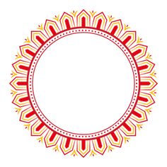 a red and yellow circular frame with an ornate design in the center on a white background