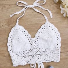 White Crochet Halter Top Beach Costumes, Rhode Island Summer, White Crochet Halter Top, Halter Crochet, Indie Fits, Crochet Clothing Patterns, Crochet Lingerie, Colorful Tops, Backless Halter Top