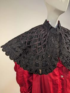 GOTHIC VICTORIAN 19TH C  BLACK LATTICE BRAID CAPE  | eBay Victorian Historical Fashion, Victorian Greatcoat, Gothic Fabric Pattern, Poor Victorian Clothes, Puritan Clothing, Lattice Braid, Victorian Embellishments, Victorian Gothic Fashion, Victorian Bodice